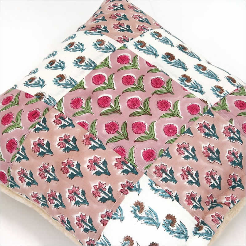 クッションカバー ブロックプリントパッチ 45×45cm ボア