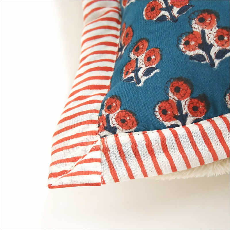 クッションカバー ストライプフレーム 45×45cm ボア ふわふわ 暖かい