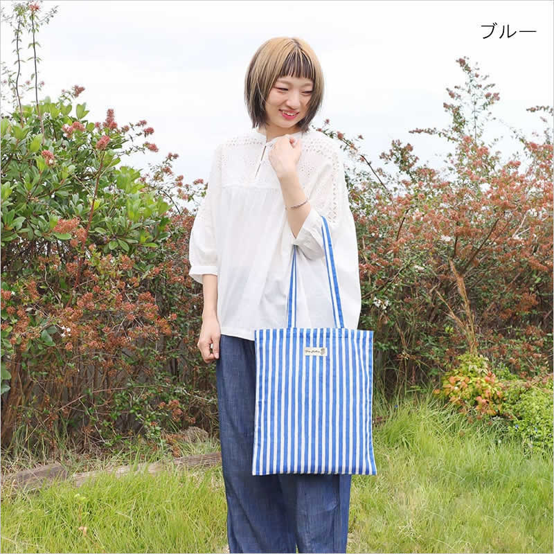 トートバッグ ストライプ ブロックプリント A4 サブバッグ 薄手 手提げ