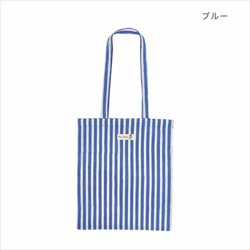 トートバッグ ストライプ ブロックプリント A4 サブバッグ 薄手 手提げ