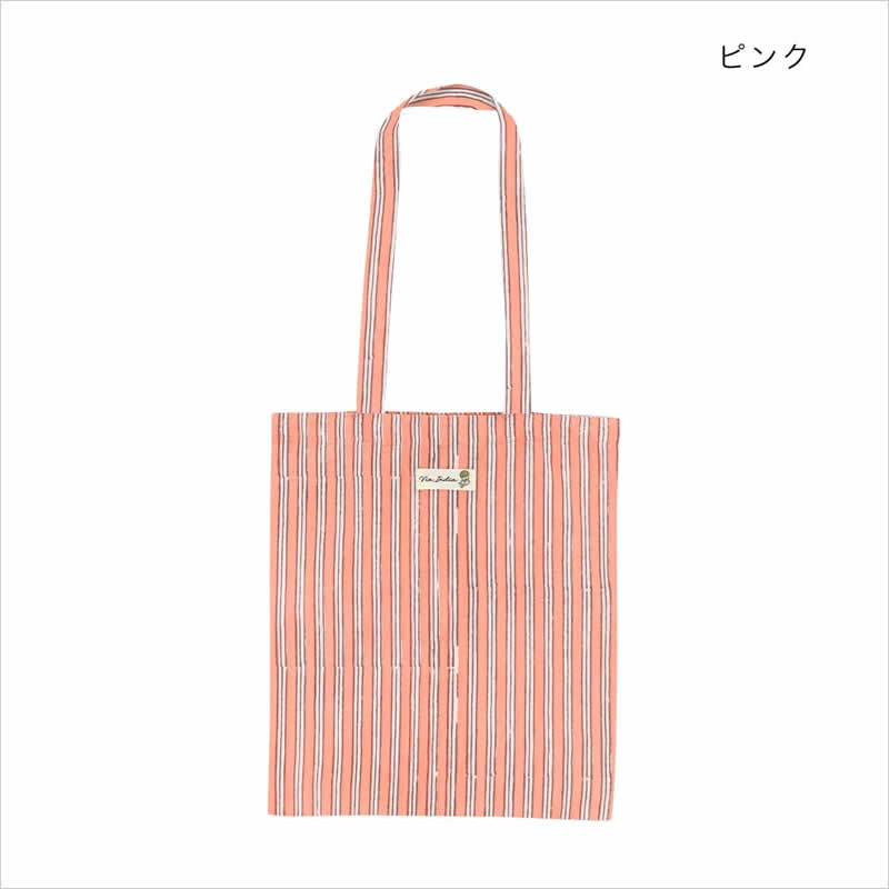 トートバッグ ストライプ ブロックプリント A4 サブバッグ 薄手 手提げ