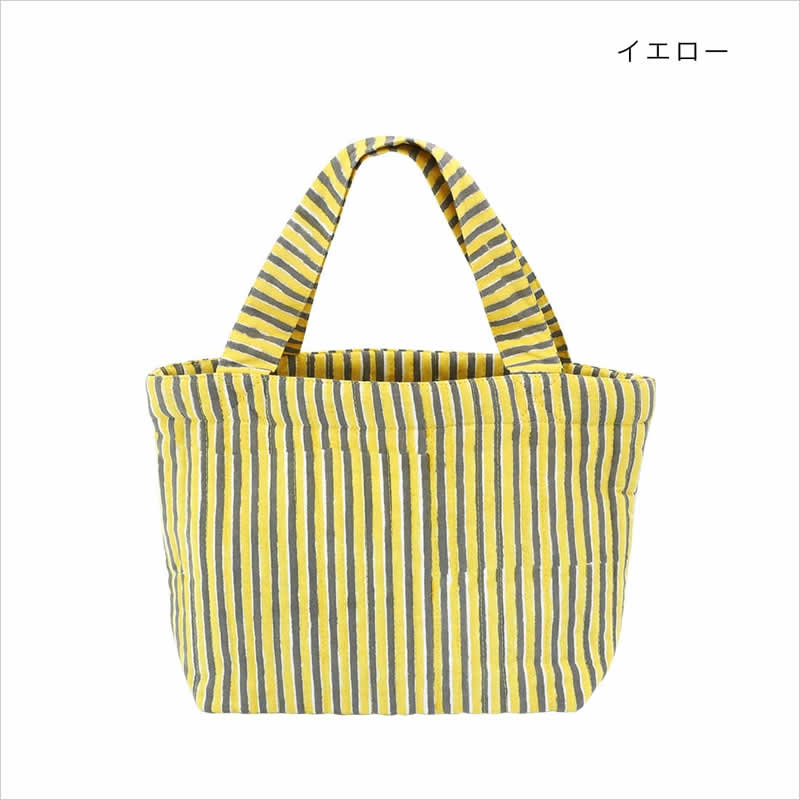 キルトミニトート ストライプブロックプリント トートバッグ ランチ お