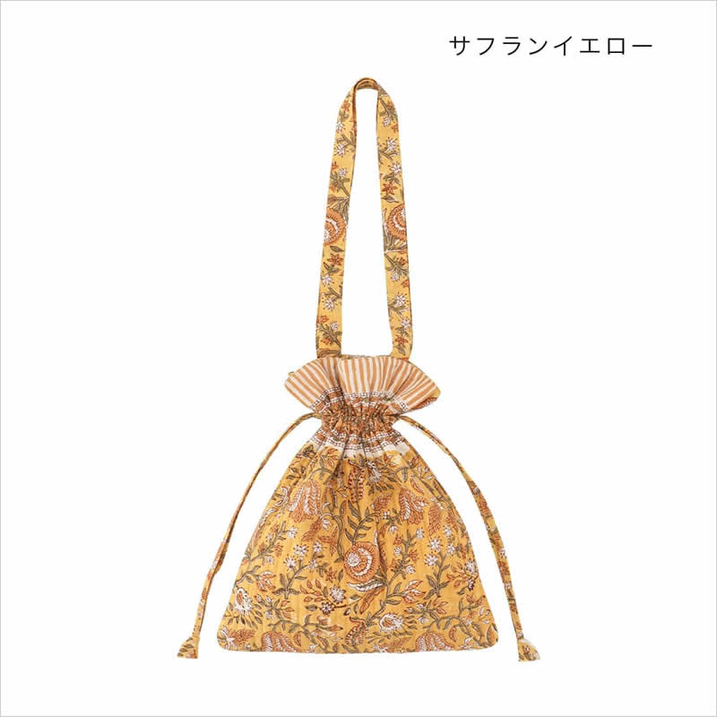 バッグ キルト巾着トート ブロックプリント トートバッグ 巾着