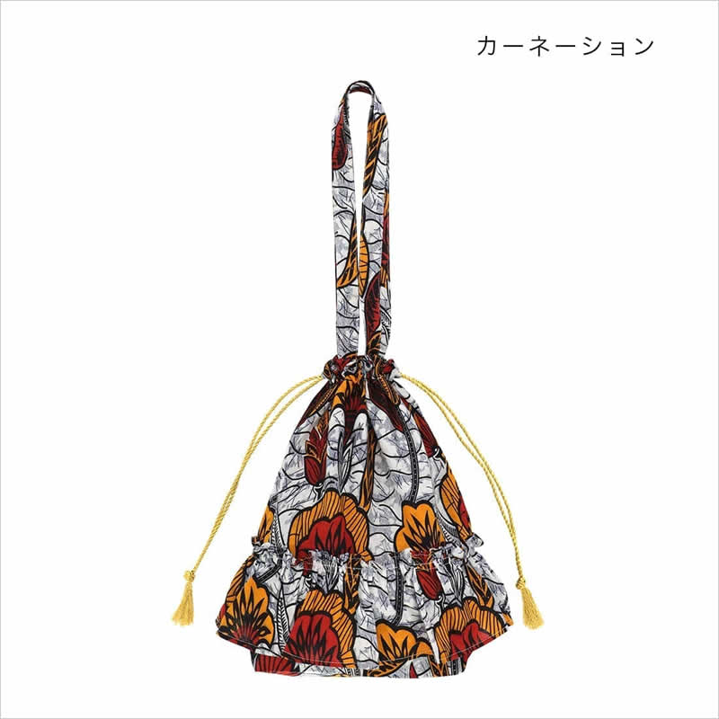 バッグ フリルトート アフリカンプリント エスニック 巾着 巾着バッグ