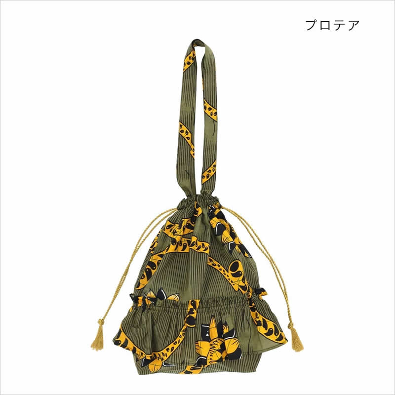 バッグ フリルトート アフリカンプリント エスニック 巾着 巾着バッグ