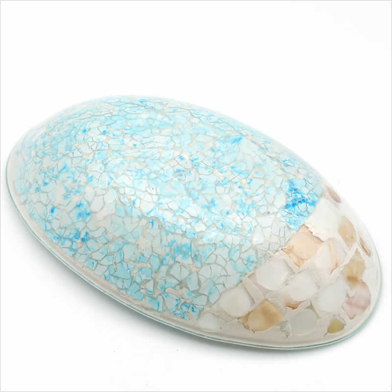 最終】モザイクブルーガラス オーバル キートレー アンティーク調