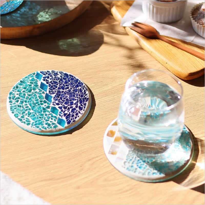 モザイク ラウンドコースター コースター 丸形 サークル ガラス シェル