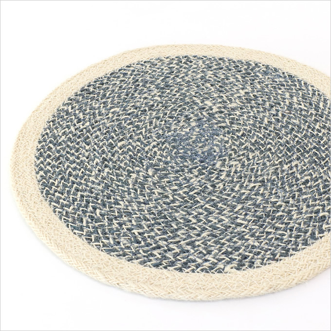 ランチョンマット プレイスマット ラウンド ホワイト＆ブルージュート
