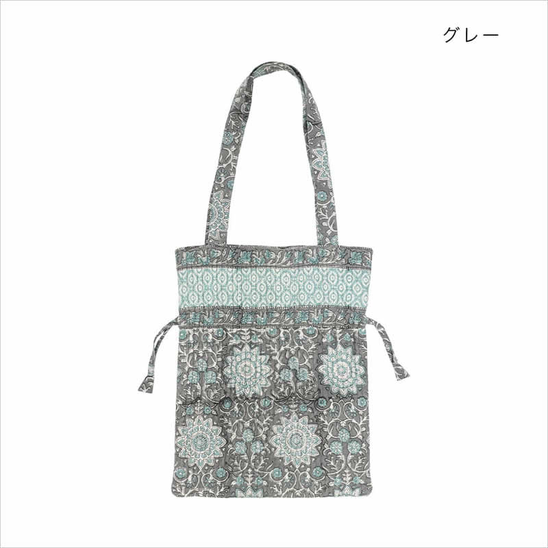 1719 キルトシリーズ　大容量　トートバッグ　ブロックプリント　肩掛け Shop オリジナル】ブロックプリント キルトトートバッグ大