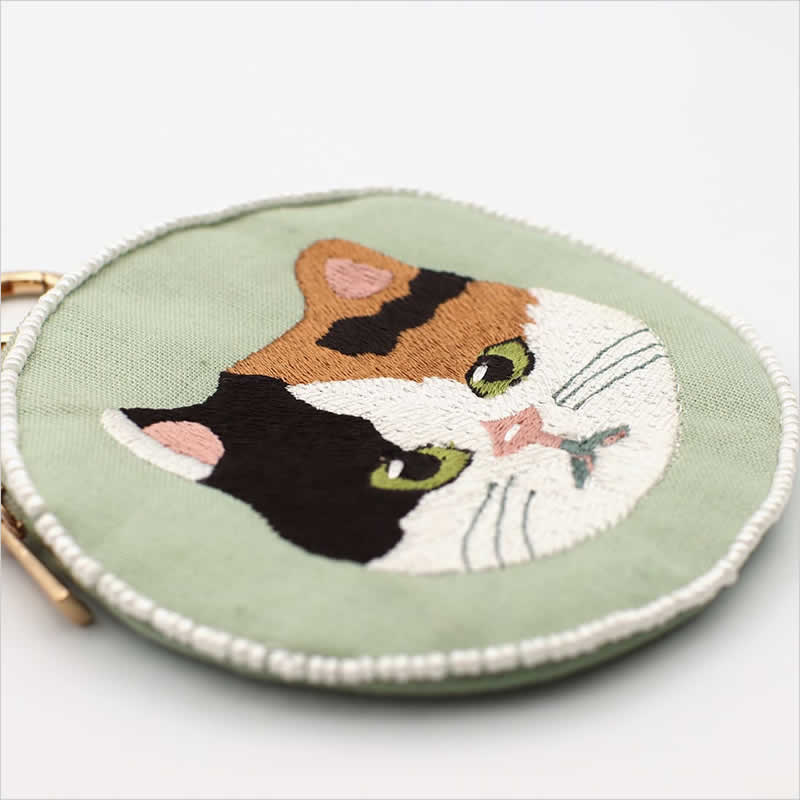 猫ビーズポーチ ラウンド バッグチャーム バッグアクセサリー ポーチ