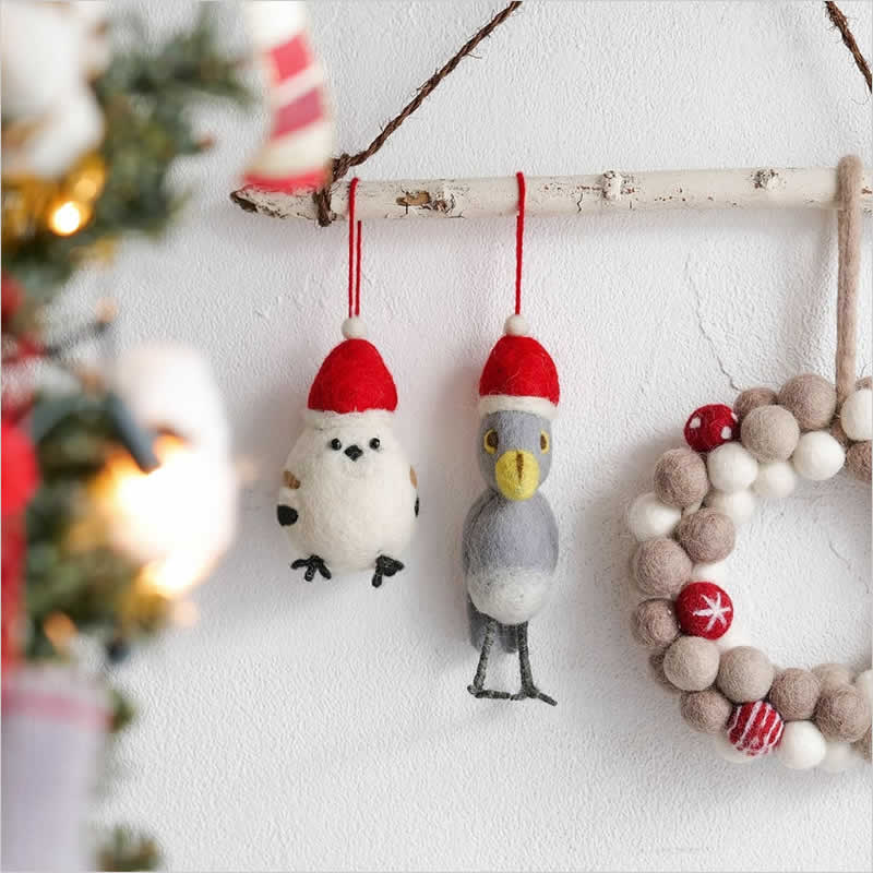 シマエナガ ネパールフェルト サンタオーナメント チャーム インテリア