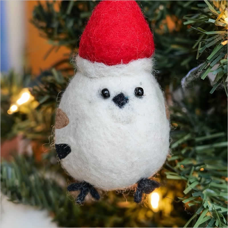 シマエナガ ネパールフェルト サンタオーナメント チャーム インテリア