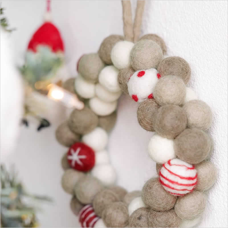 ネパールフェルト リース ポンポン インテリア X'mas クリスマスリース