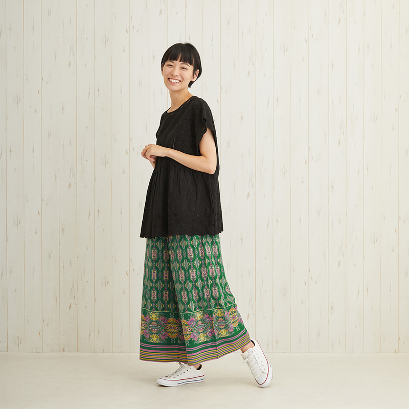 パンツ オリエンタルポップ 春夏 レディース フレアーパンツ ワイド