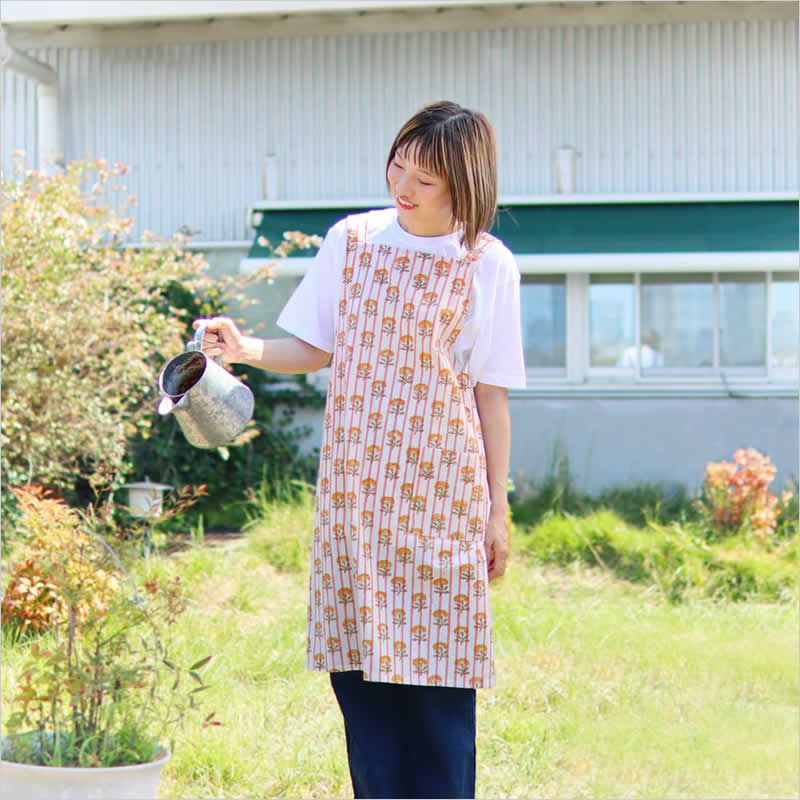 エプロン アミブロックプリント おしゃれ 花柄 草花柄 フラワー