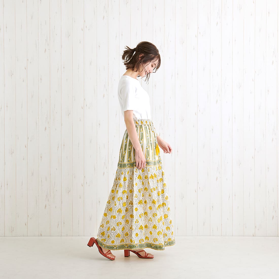 スカート ブロックプリント ディンティ おしゃれ レディース 花柄