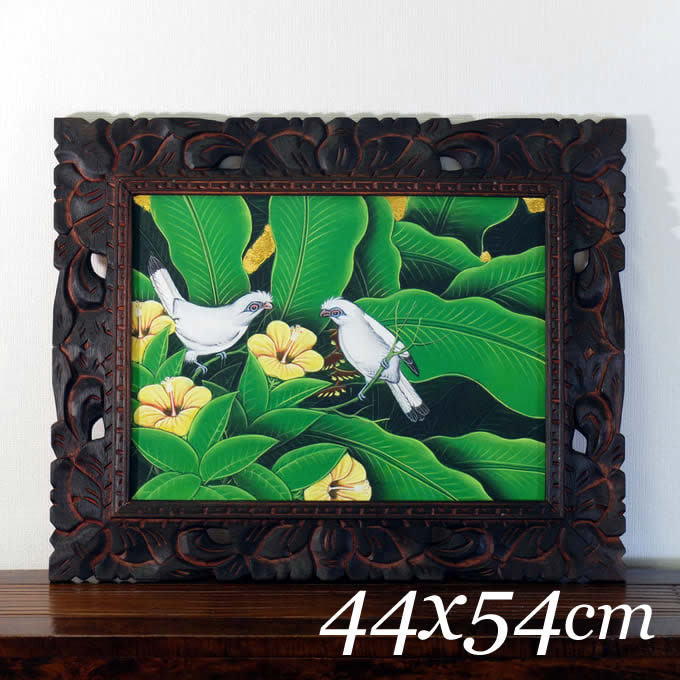 バリ絵画 鳥 アジアン雑貨 インテリア 花鳥風月 プンゴセカンプンゴセカンMY-05 絵 アート 絵画 44x54 壁掛け 壁飾り