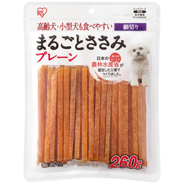 【6個セット】犬 ジャーキー ソフト おやつ まるごとささみジャーキー 260g 細切り プレーン 野菜入り チーズ入り アイリスオーヤマ PIJHSE-260 PIJHSEV-260 | IRIS OHYAMA | 01