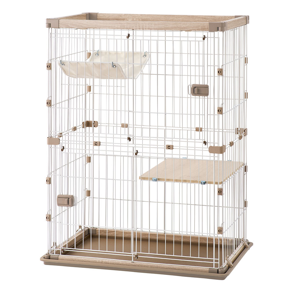 猫 ケージ 猫ゲージ 猫ケージ 大型 2段 おしゃれ キャットケージ ペットケージ ハンモック付き 防災 アイリスオーヤマ ウッディキャットケージ PWCR-962 IQ2822522807
