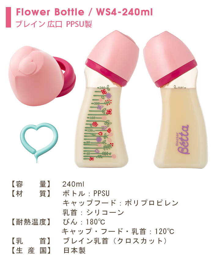 Brain ブレイン Flower Bottle WS4-240ml PPSU製 哺乳瓶