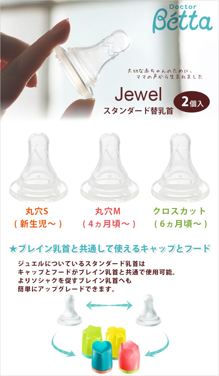 ベッタ 哺乳瓶 betta スタンダード 替乳首 ジュエル 2個セット 哺乳びん 用 ドクターベッタ 可愛い ベビー