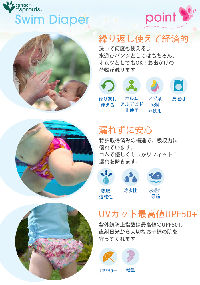 i play【アイ プレイ】Swim Diaper【スイム ダイパー】 オムツ機能付 スイムパンツ ベビー水着 UPF50+