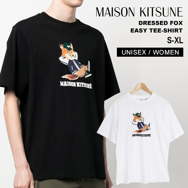 メゾンキツネ Tシャツ メンズ レディース 半袖 MAISON KITSUNE プリント ラウンドネック 丸襟 FOX コットン