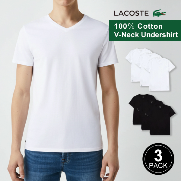 LACOSTE（ラコステ） メンズ 半袖 下着 3枚組 Vネック コットン 