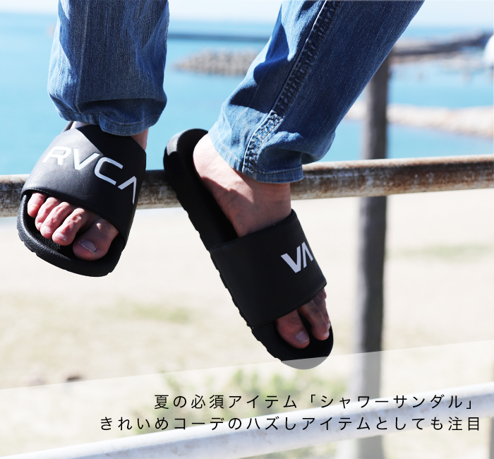 [RVCA]*SLIDE ロゴ入り サンダル Black/Black RVCA ルーカ サンダル メンズ スリッパ 黒 ブラック ロゴ