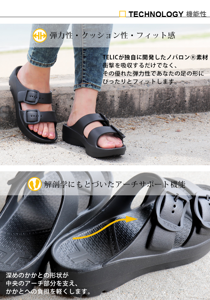 テリック サンダル リカバリーサンダル レディース リカバリーシューズ TELIC 黒 ブラック 厚底 防水 ボイジー ブリス 22cm 23cm  24cm 25cm