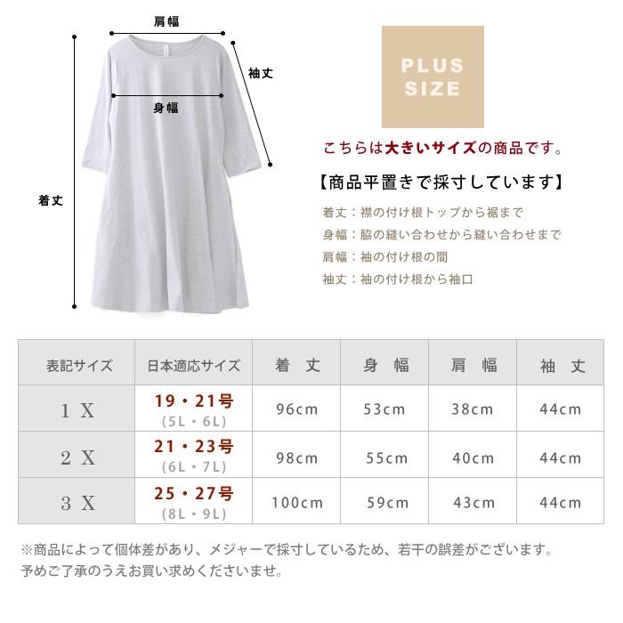 大きいサイズ ワンピース レディース 七分袖 Aライン 体型カバー 5L 6L