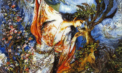 ペルシャ絨毯 イラン・タブリーズ絵画 123×73cm(額縁込) 手織り 絵画