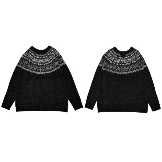 White Mountaineering (ホワイトマウンテニアリング) ROUND YORK FAIR ISLE SWEATER BLACK