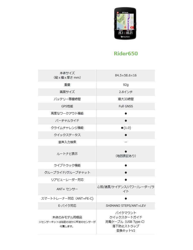 bryton（ブライトン） Rider 650E ライダー650E GPSサイクル
