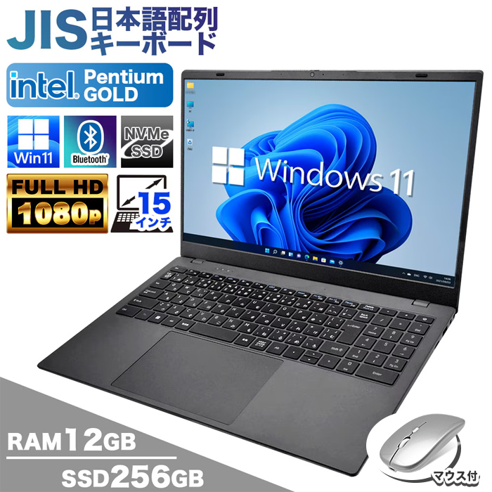 ノートパソコン 新品パソコン CPU Intel Pentium Gold テンキー 15型 日本語配列 メモリ12GB NVMe SSD256GB Windows11 Office 搭載 安い オフィス付き | PASOUL