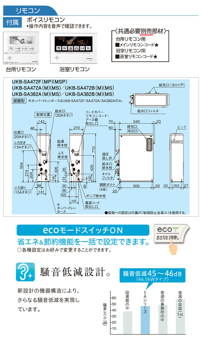 CORONA（コロナ） 石油給湯器 SAシリーズ UKB-SA472A(MS) 給湯+追いだき オート 屋外 前面排気 ステンレス外装 ボイスリモコン 直圧式 46.5kW