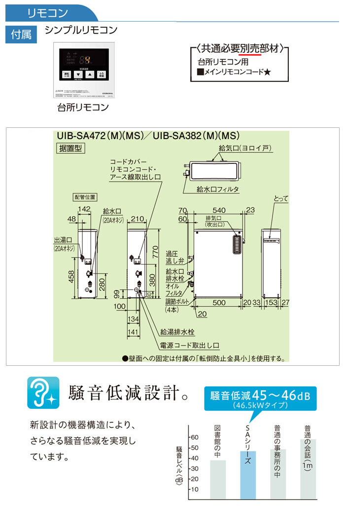 石油給湯器 SAシリーズ UIB-SA382(MS) CORONA（コロナ） 給湯専用 屋外