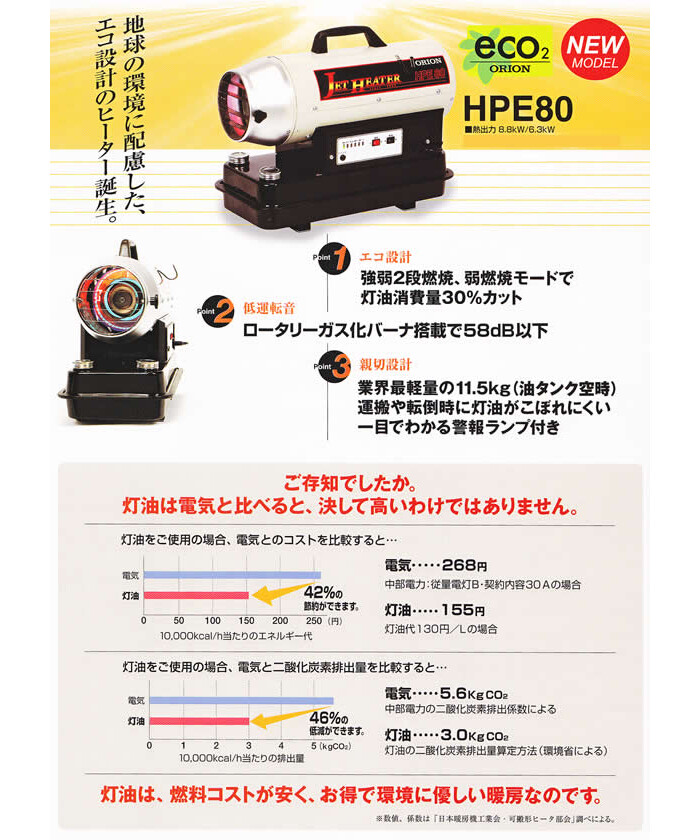 ジェットヒーターHP 可搬式温風機 HPE80A オリオン機械(株) : オアシス