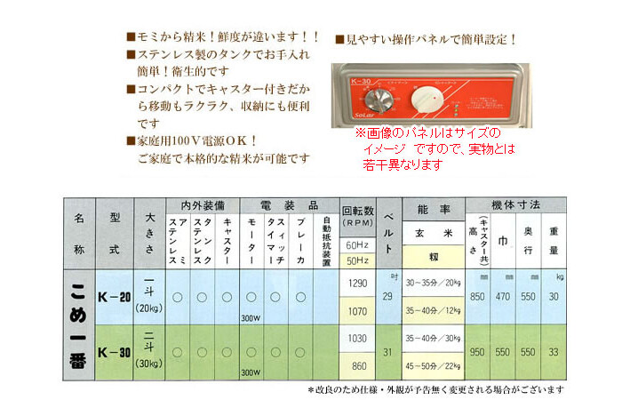 宝田工業 ソーラー循環式精米機 K-30