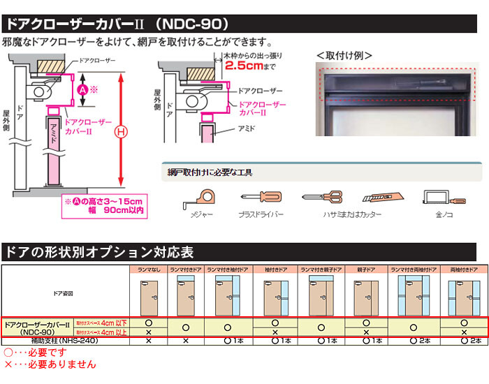 網戸取付用ドアクローザーカバー NDC-90 セイキ販売【個人宅配送