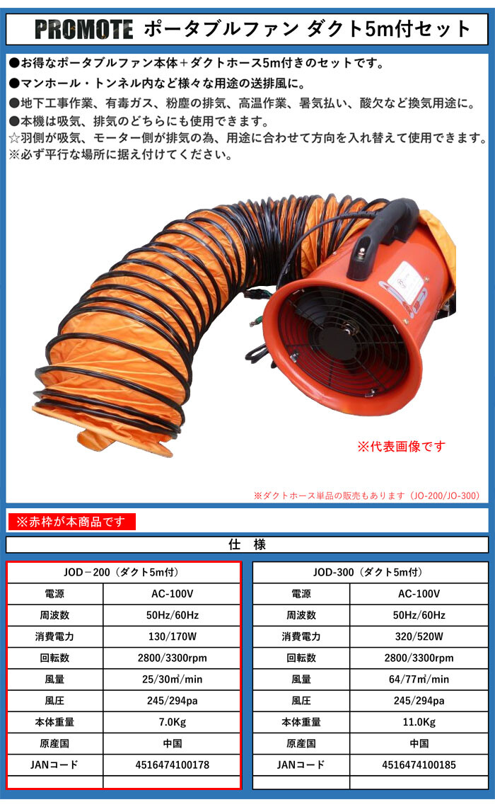 プロモート メーカー直送品】送料無料 動作品 JOD-200 ポータブルファン ポータブルファン (ダクト 200MM 扇風機・サーキュレーター