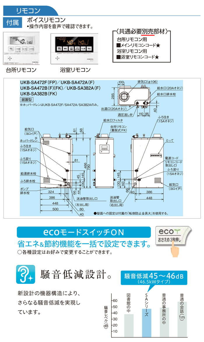 CORONA（コロナ） 石油給湯器 SAシリーズ UKB-SA472B(FK) 給湯+追いだき 屋内 強制排気 ボイスリモコン 直圧式 46.5kW