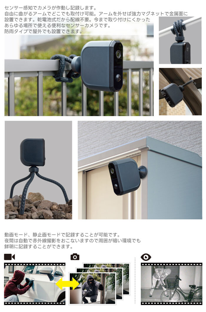乾電池式 どこでもセンサーカメラ RITEX C-BT7000 (株)ムサシ 92万画素