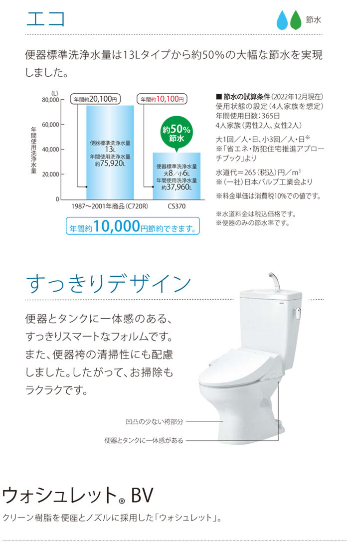 水洗トイレ 洋風便器 手洗い付き CS370B+SH371BA+TCF2223E