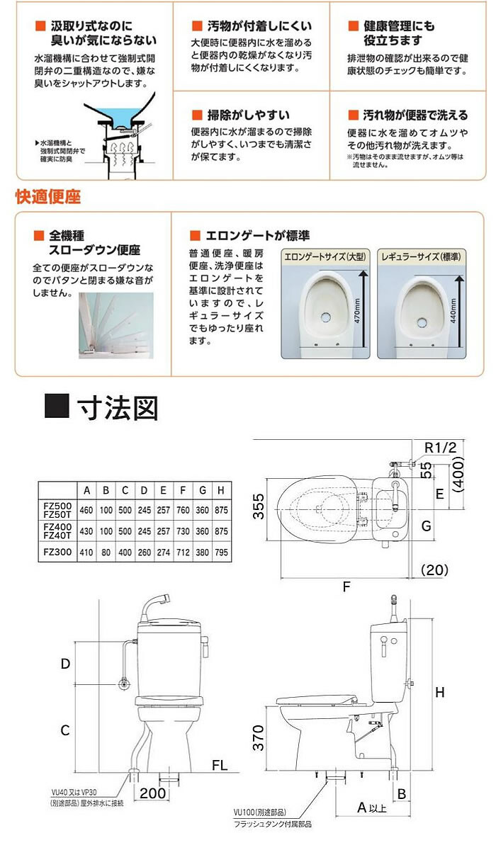 簡易水洗便器 ソフィアシリーズ FZ400-N17-(P2・PI・PUW)(手洗い無し