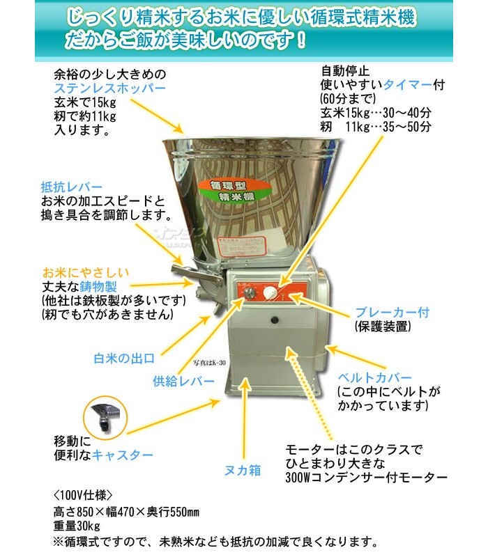 ソーラー精工 循環式精米機 K-20(1斗用)