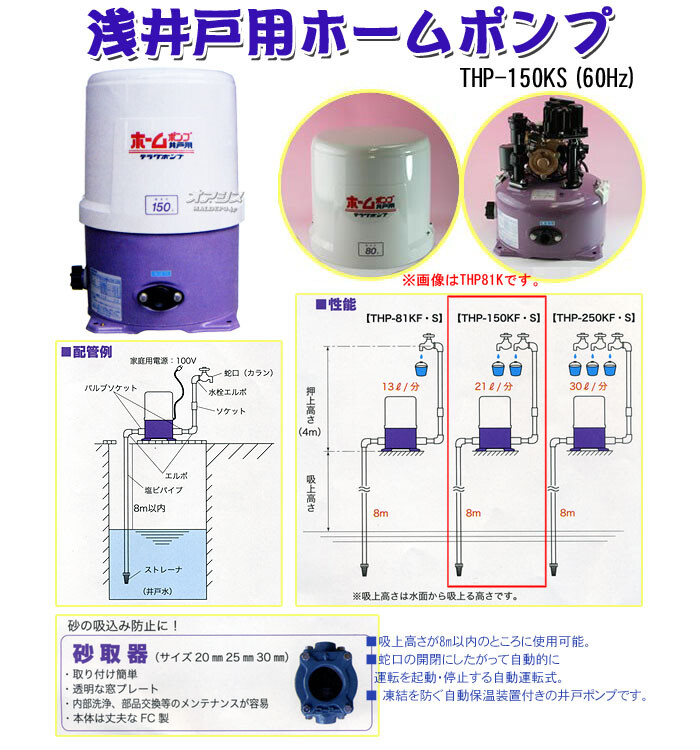 寺田ポンプ 浅井戸ホームポンプ THP-150KF 強力型 50hz