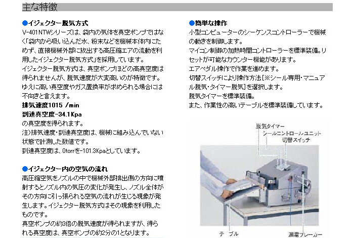 富士インパルス 電動・卓上型・イジェクター脱気シーラー V-401NTW
