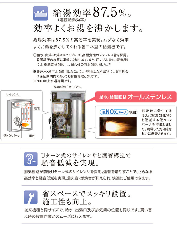 標準圧力型 石油給湯器 NXシリーズ 給排気筒付き UKB-NX462B(FF