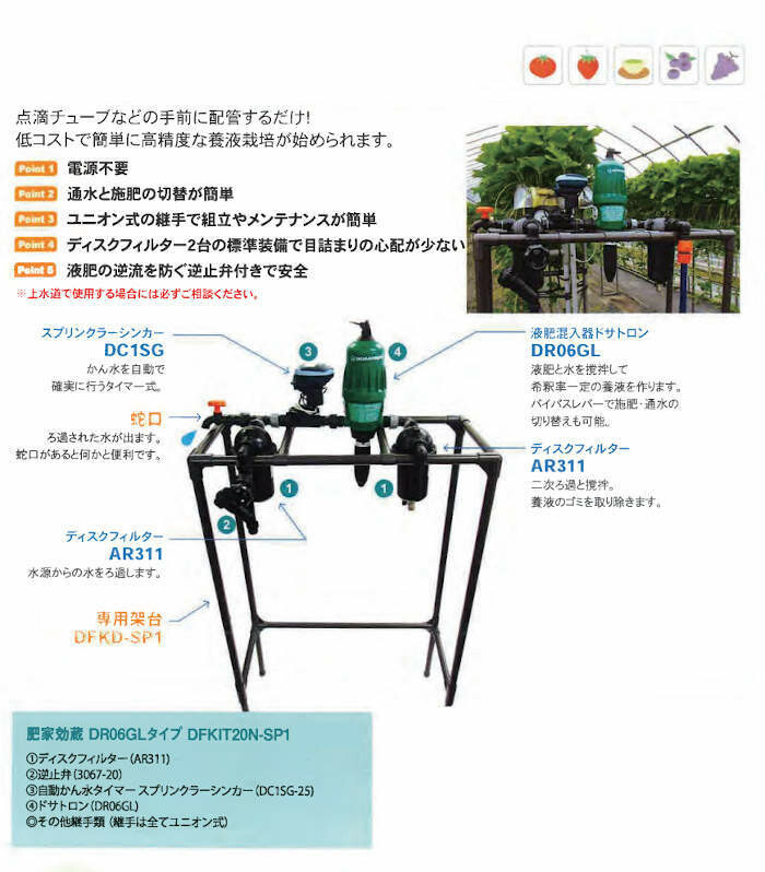 サンホープ 専用架台付ドサトロン養液栽培システム DFKIT20N-SP1+DFKD-SP1 DR06GLタイプ
